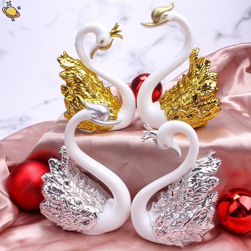 Set 2 Tượng Thiên Nga Bằng Nhựa Trang Trí Bánh Kem