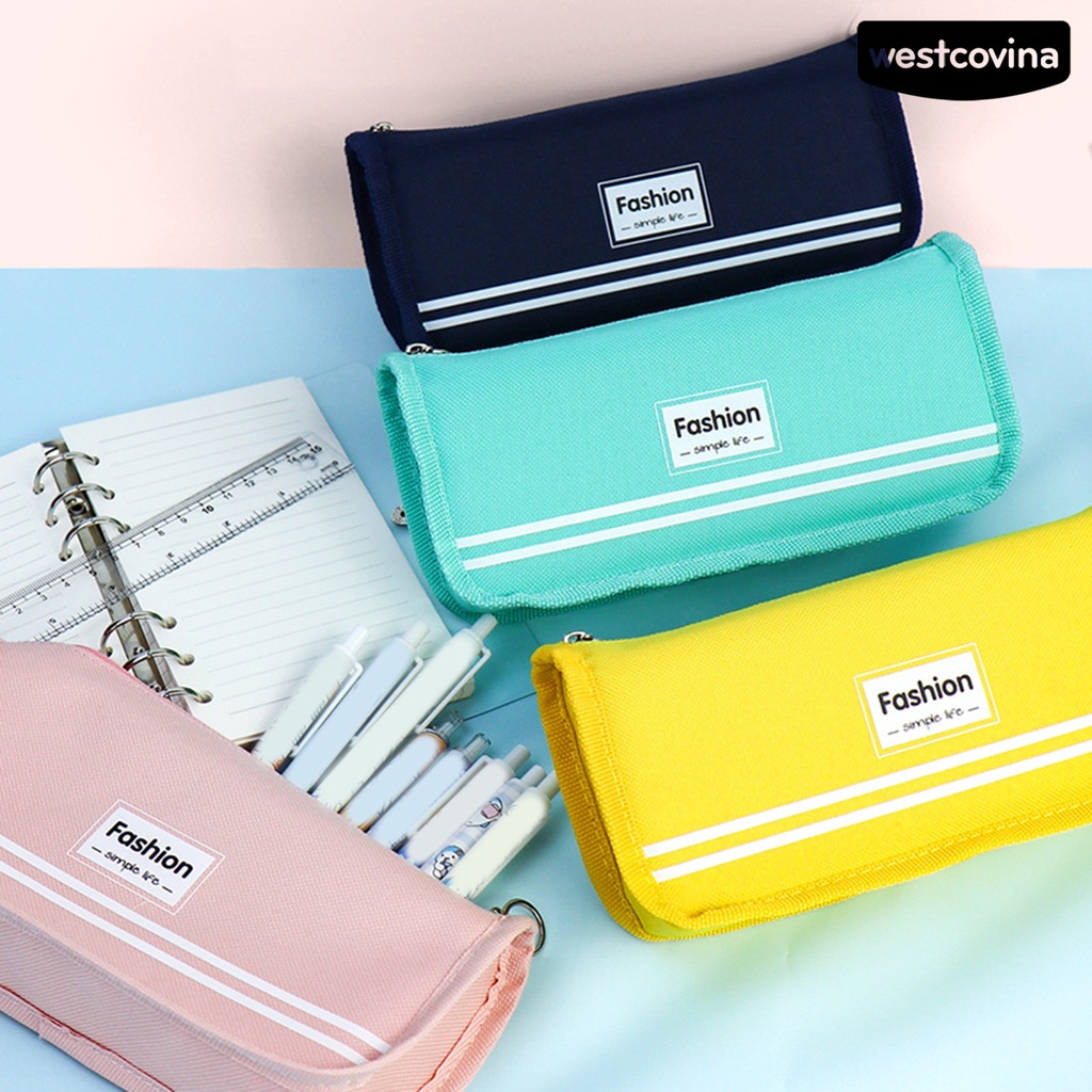 [WSTN]✎Túi Đựng Bút Bằng Vải Canvas Chống Nước Có Khóa Kéo Tiết Kiệm Không Gian