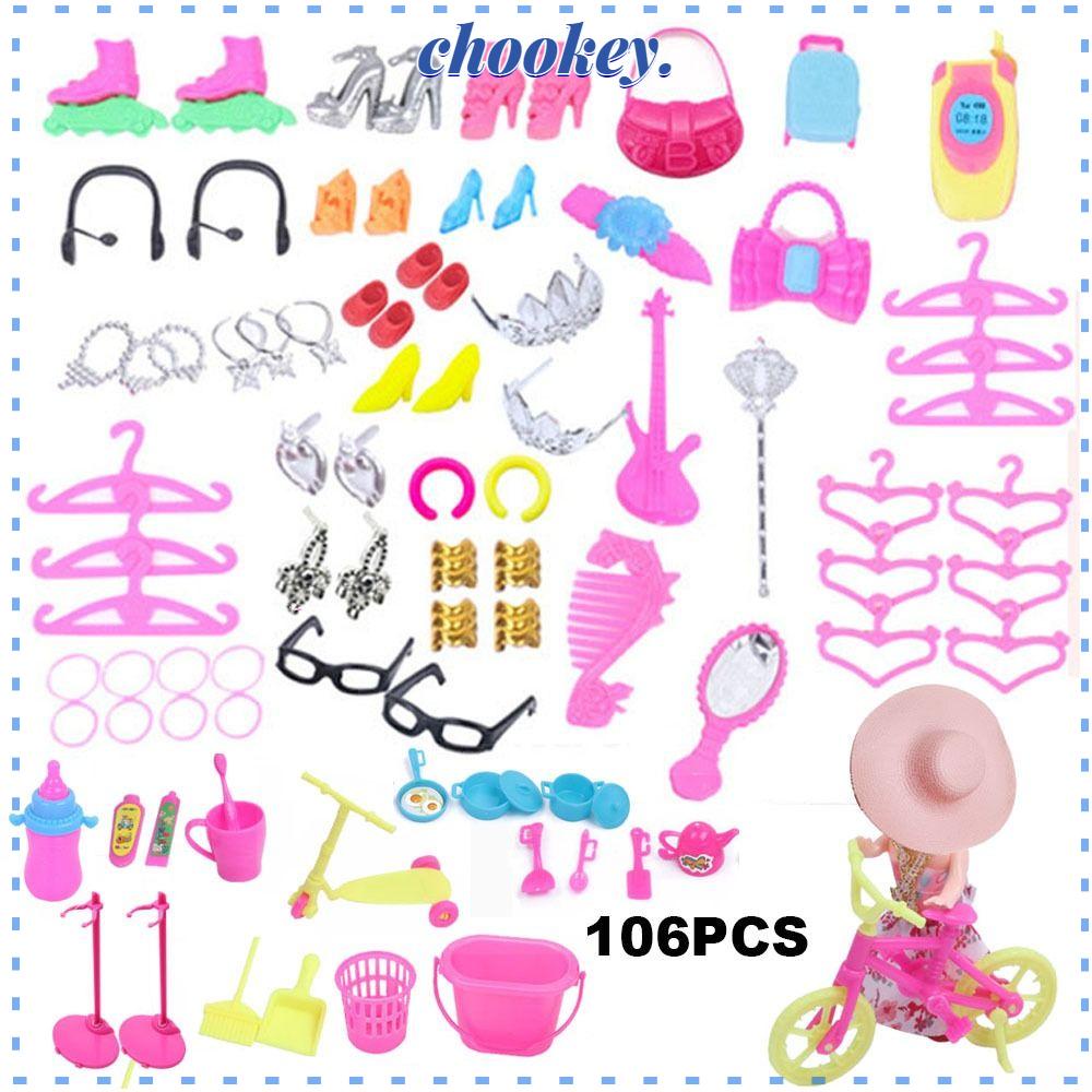 CHOOKEY Set 106 Phụ Kiện Hỗ Trợ Thay Đồ Cho Nhà Búp Bê Kích Thước 11inch / 30cm