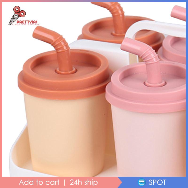 Khuôn Làm Kem Que Hình Trà Sữa Có Nắp Đậy DIY Có Tay Cầm Hoạt Hình Dành Cho Cửa Hàng