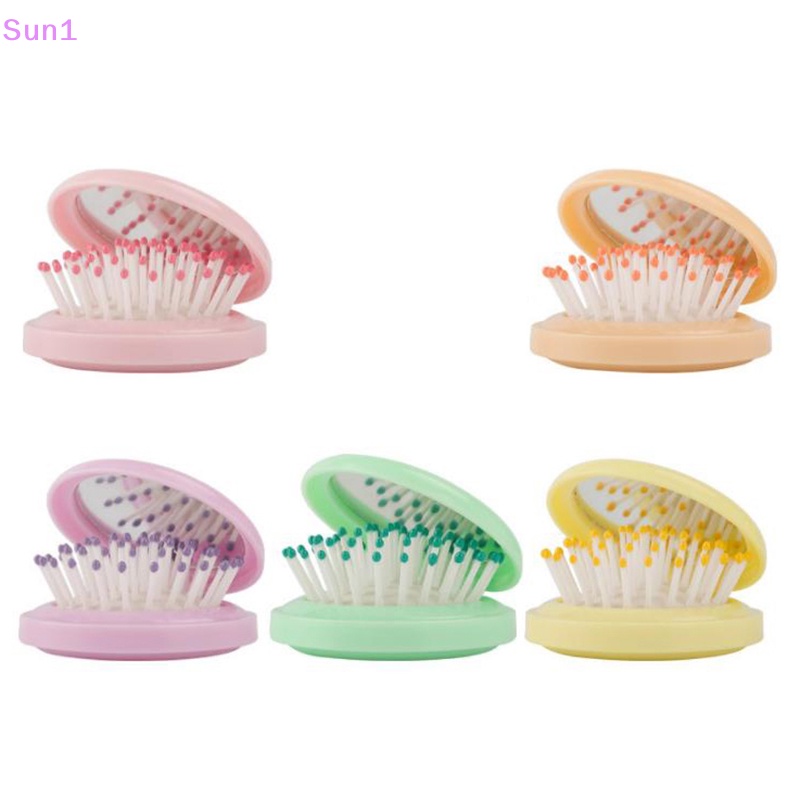 Sun1 &gt; Lược Chải Tóc Massage Mini Bỏ Túi Tích Hợp Gương Gấp Gọn Bỏ Túi Mang Đi Du Lịch Tiện Lợi Cho Nữ