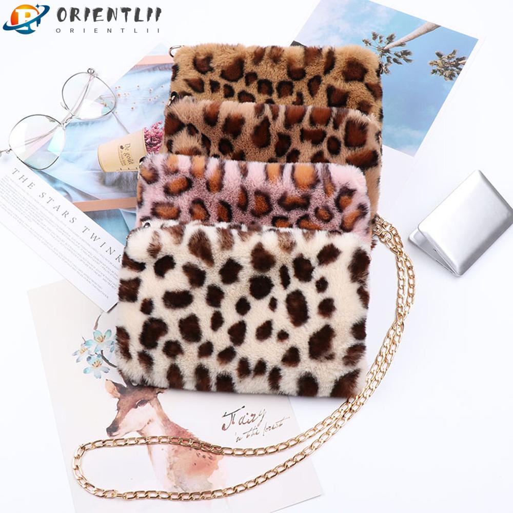 ORIENTLII Túi Đeo Vai Giả Lông Mềm Họa Tiết Da Báo Thời Trang Cho Nữ