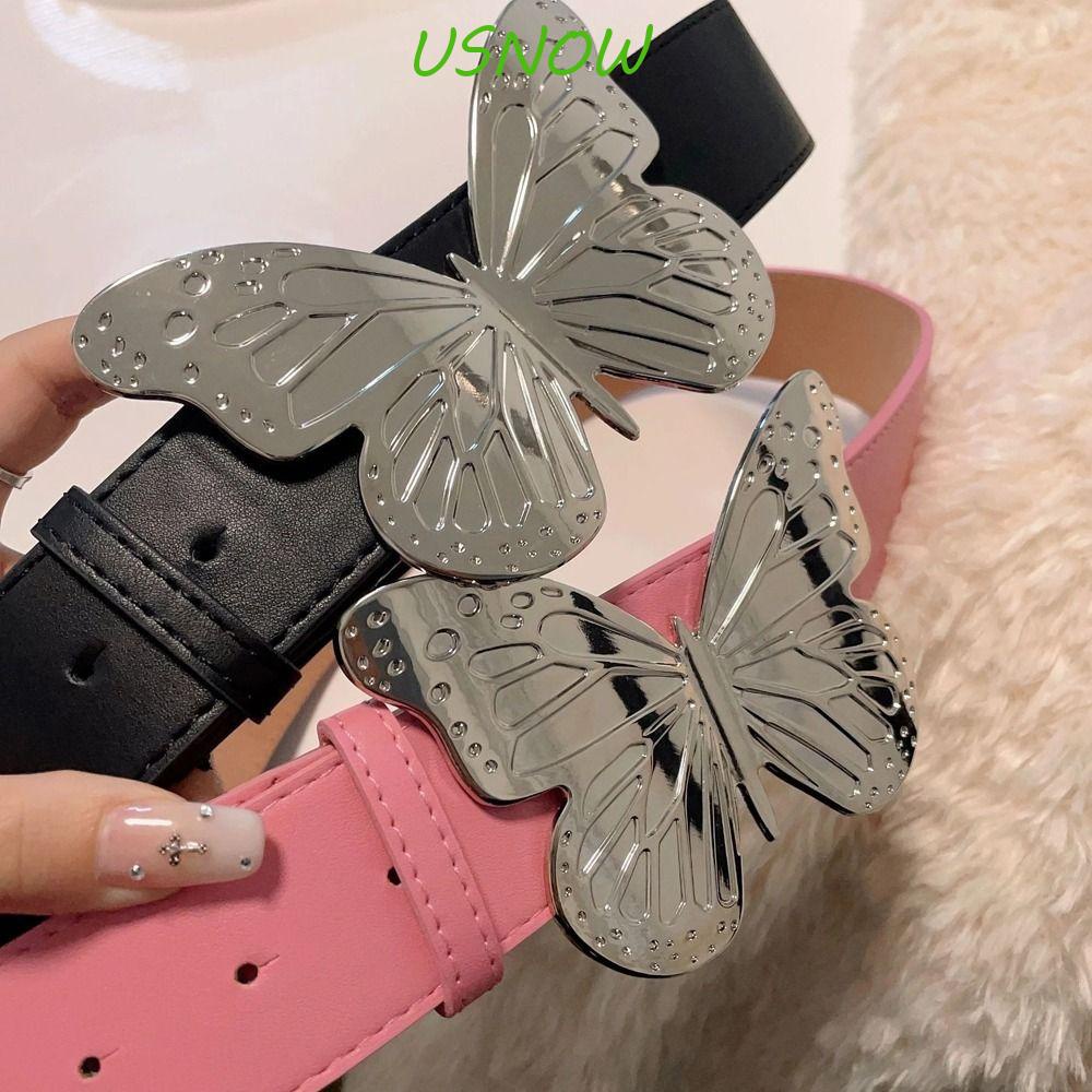 USNOW Thắt Lưng Khóa Kim Loại Hình Bướm Cỡ Lớn Thời Trang Cho Nam Nữ