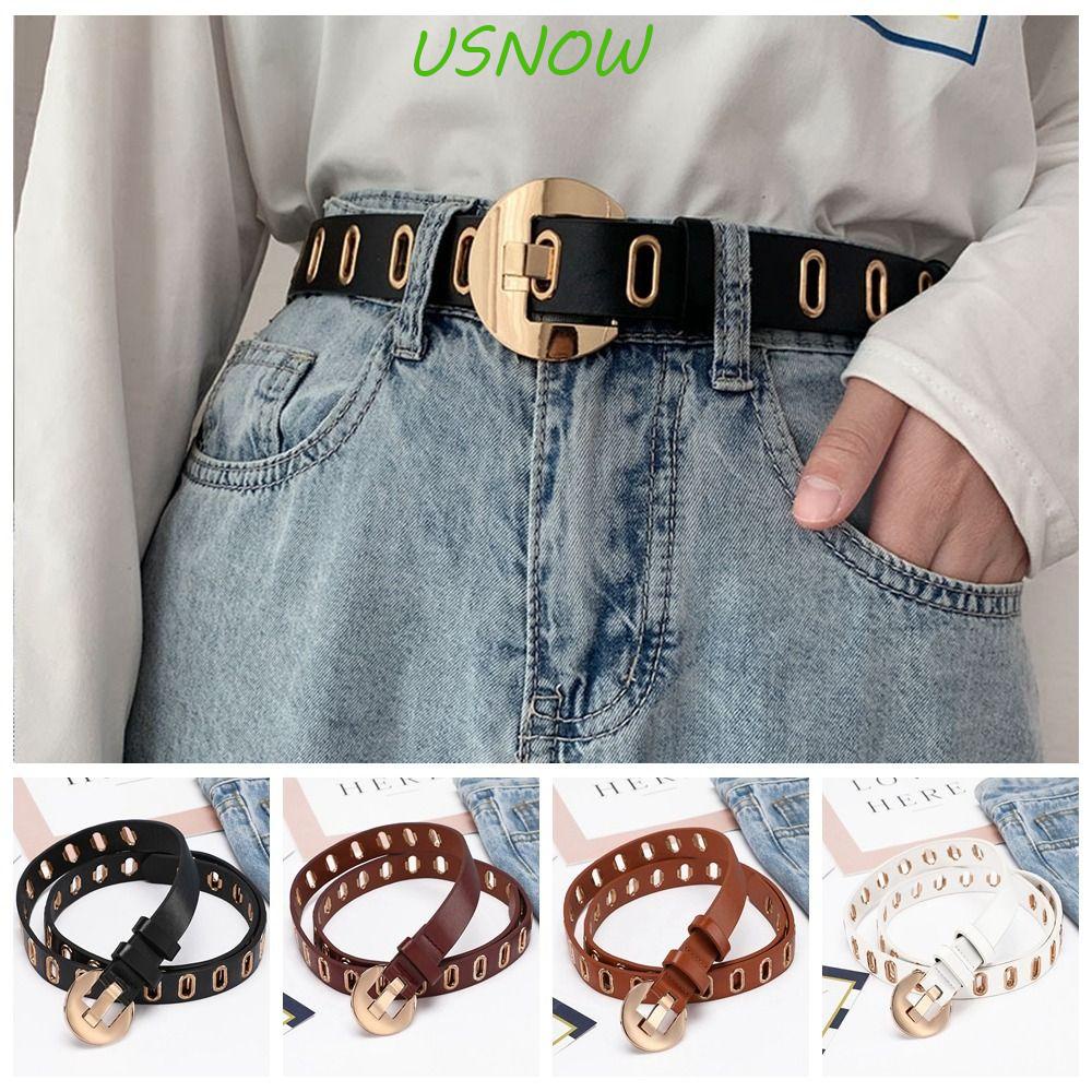 USNOW Thắt Lưng Da PU Thiết Kế Đục Lỗ Hình Oval Thời Trang Cho Nam