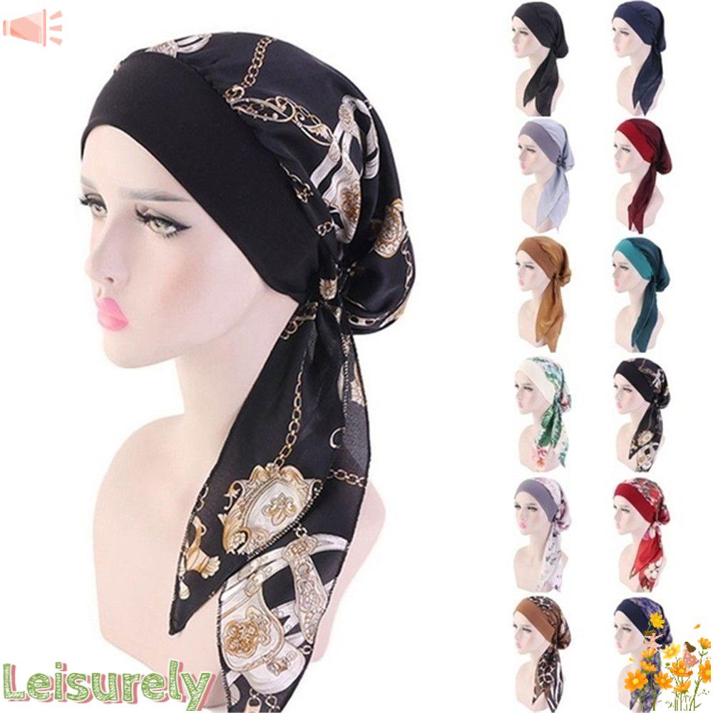 LEILY Khăn Turban Trùm Đầu Co Giãn In Họa Tiết Hoa Có Thể Điều Chỉnh Cho Người