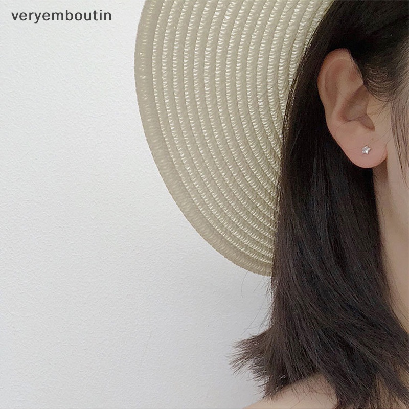 Bông Tai Mạ Bạc 925 Đính Đá Zircon Hình Ngôi Sao Nhỏ Màu Đen Thời Trang Cho Nữ