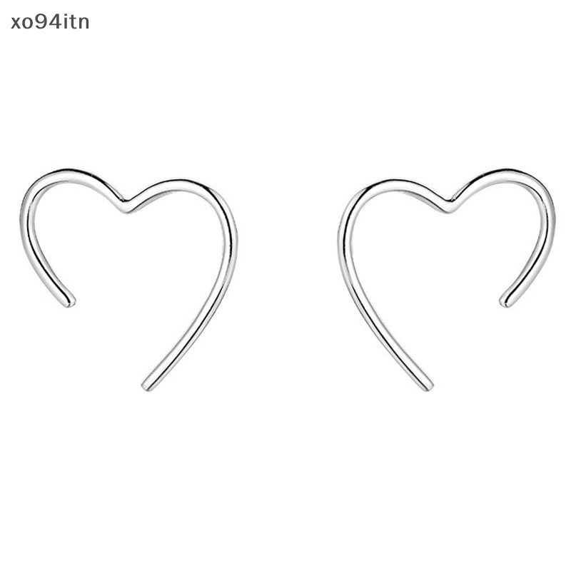 Bông Tai Dạng Kẹp Hình Trái Tim / Hình Học Bằng Kim Loại Đơn Giản Phong Cách Hàn Quốc Cho Nữ