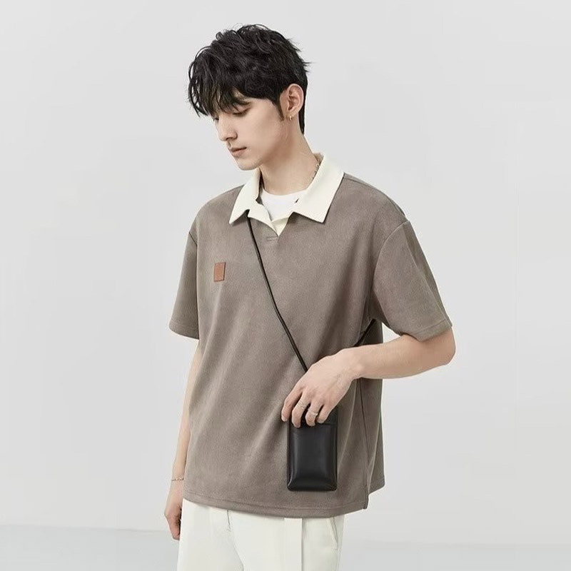 Áo polo Tay Lửng Dáng Rộng Phối Màu Tương Phản Thời Trang Mùa Hè Cao Cấp Cho Nam