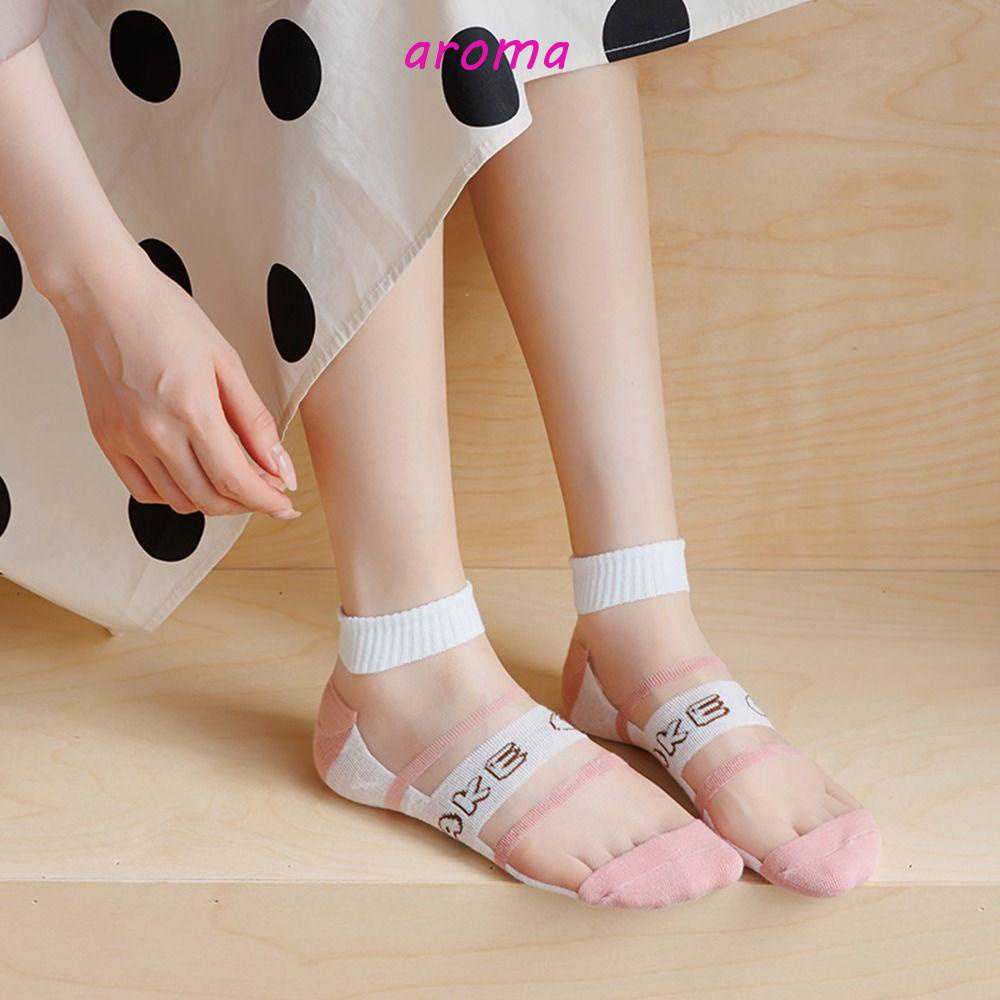 AROMA Kính Vớ Thuyền Vải Lụa Phối Ren Thoáng Khí Thời Trang Mùa Hè Cho Nữ