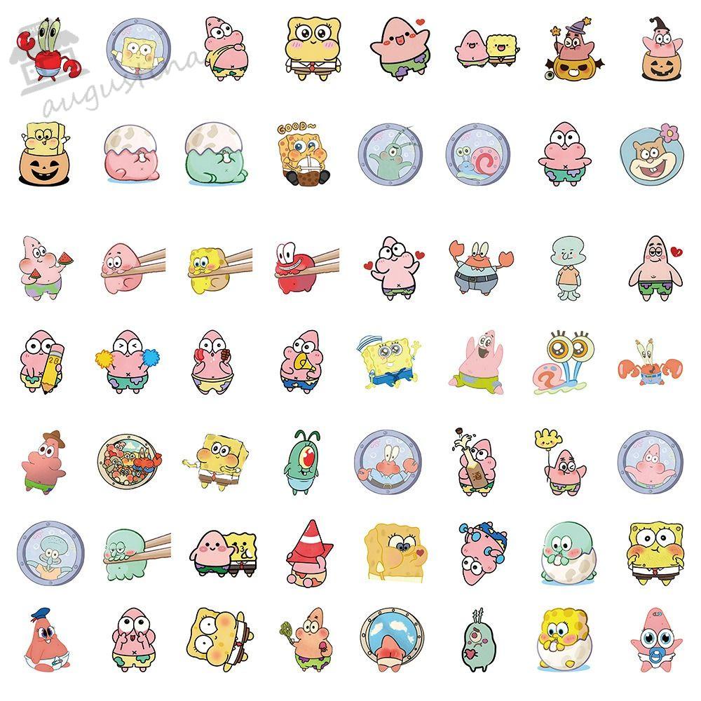 AUGUSTINA Set 63 Đề Can Dán Tường / Ván Trượt / Điện Thoại Họa Tiết SpongeBob Patrick Kiểu Graffiti