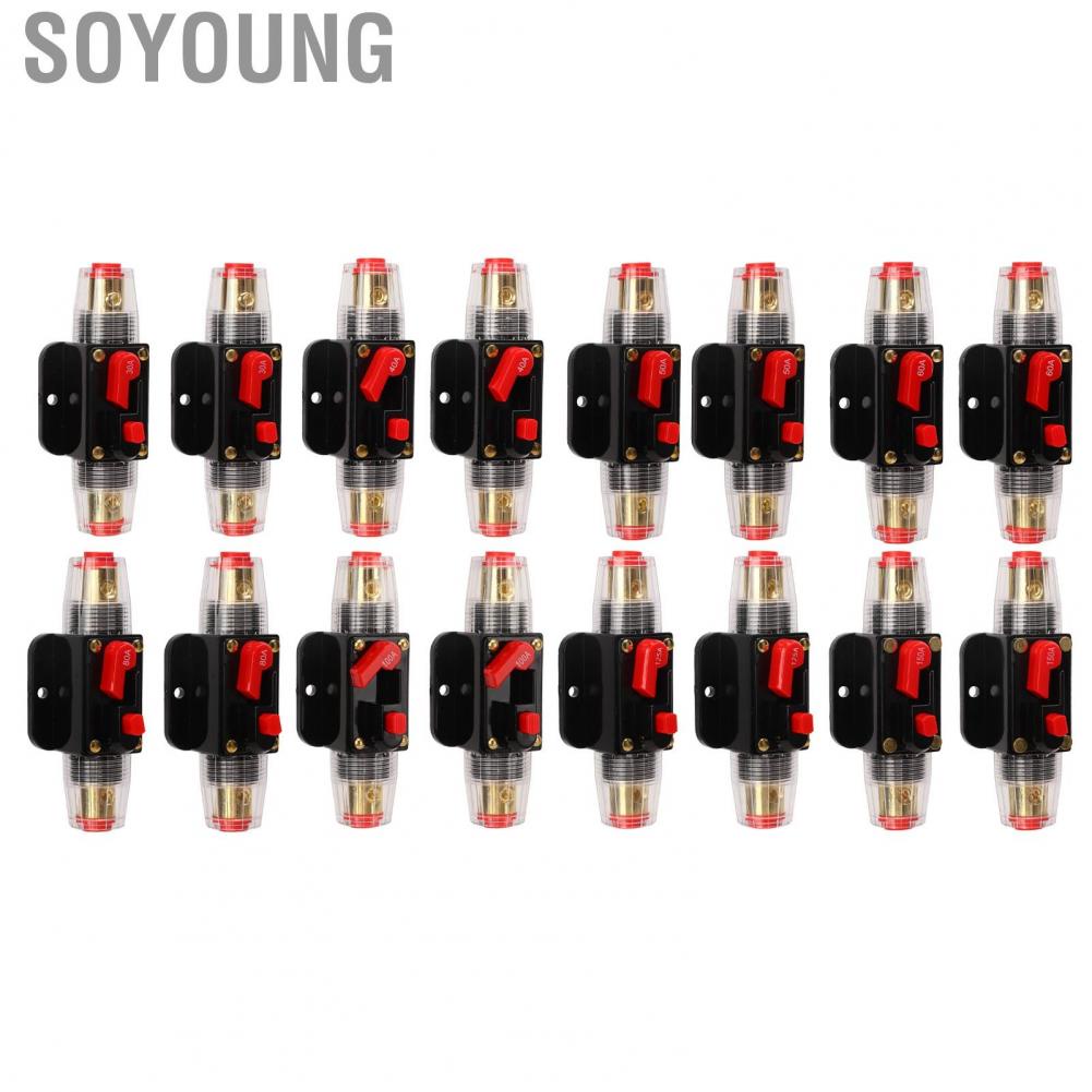 Soyoung 12‑24V Inline Circuit Breaker with Manual Reset Fuse Holder  Lugs Heat Shrink Tubes for Car Boat Audio System Accessories