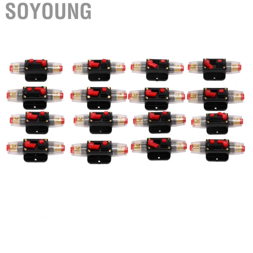 Soyoung 12‑24V Inline Circuit Breaker with Manual Reset Fuse Holder  Lugs Heat Shrink Tubes for Car Boat Audio System Accessories