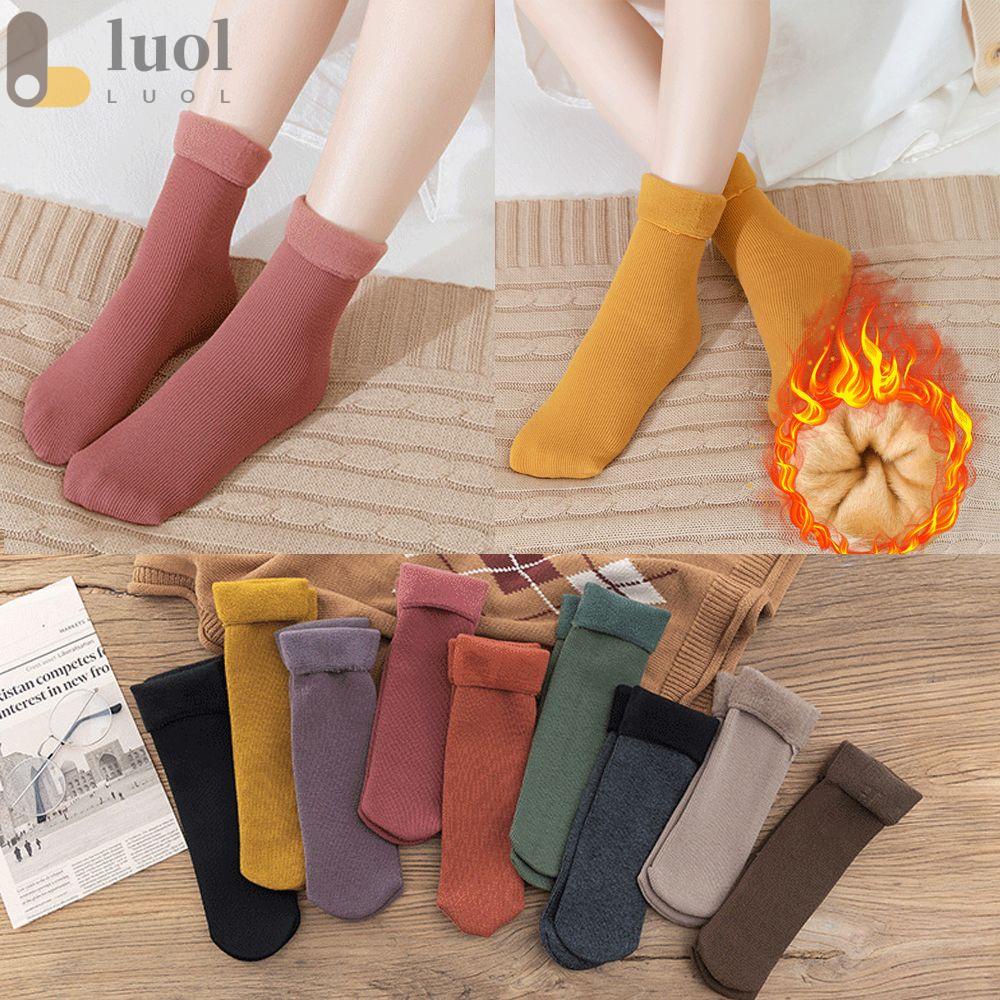 LUOL Vớ Len Cashmere Phối Nhung Dày Không Đường May Thời Trang Đi Tuyết