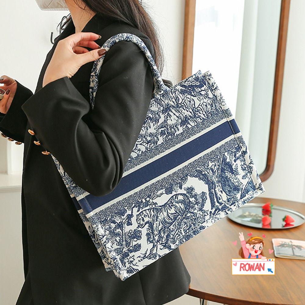ROWANS Túi Tote Đeo Vai Sức Chứa Lớn Thêu Họa Tiết Đơn Giản Tinh Tế Cổ Điển