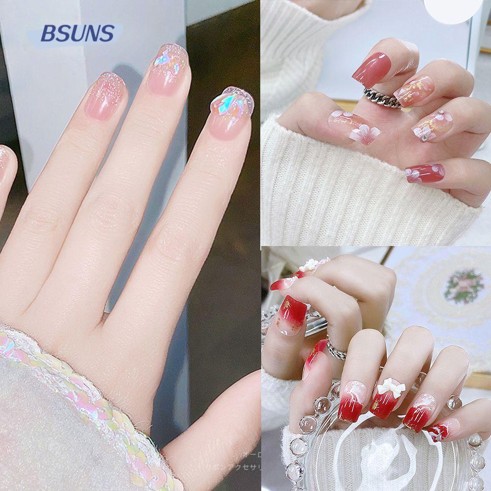 BSUNS Bộ 24 Móng Tay Giả Hình Nơ Hồng Xinh Xắn