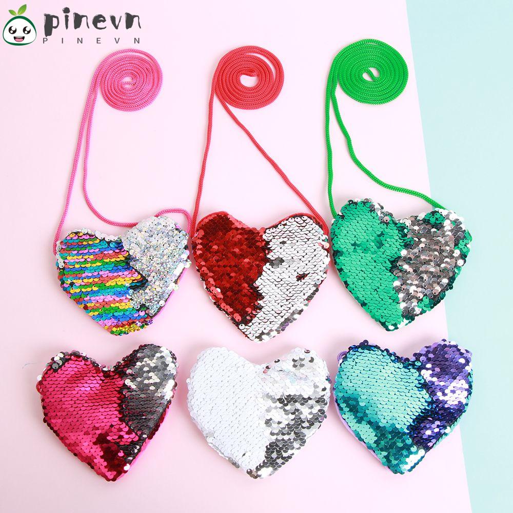 PINEVN Ví Mini Đựng Tiền Xu Họa Tiết Trái Tim Dễ Thương Cho Bé