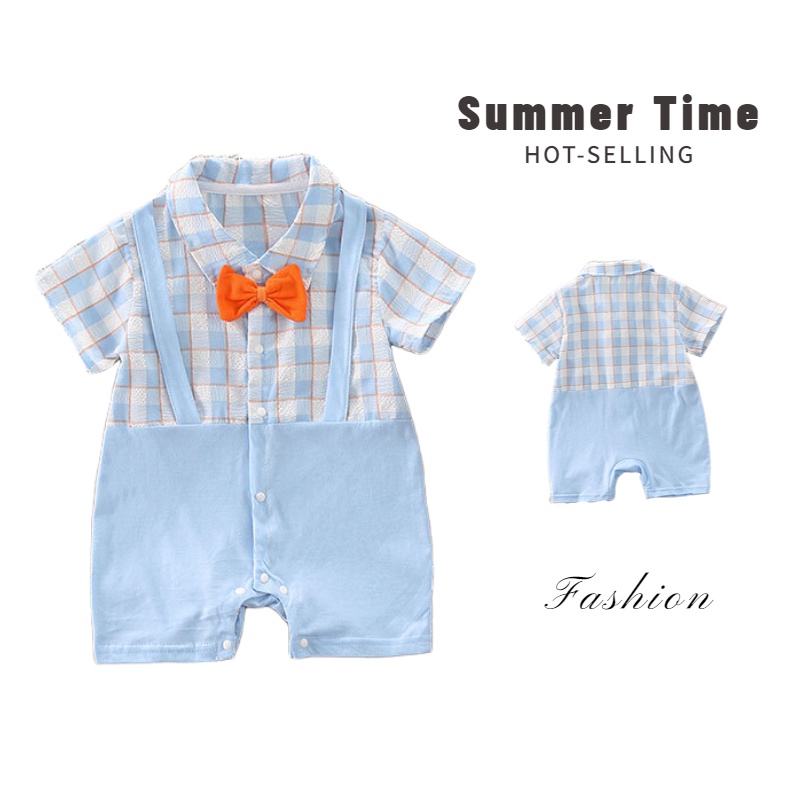 Áo Liền Quần Bằng Cotton Tay Ngắn Phong Cách Anh Quốc Thời Trang Mùa Hè Mới Cho Bé Trai 0-18 Tháng Tuổi