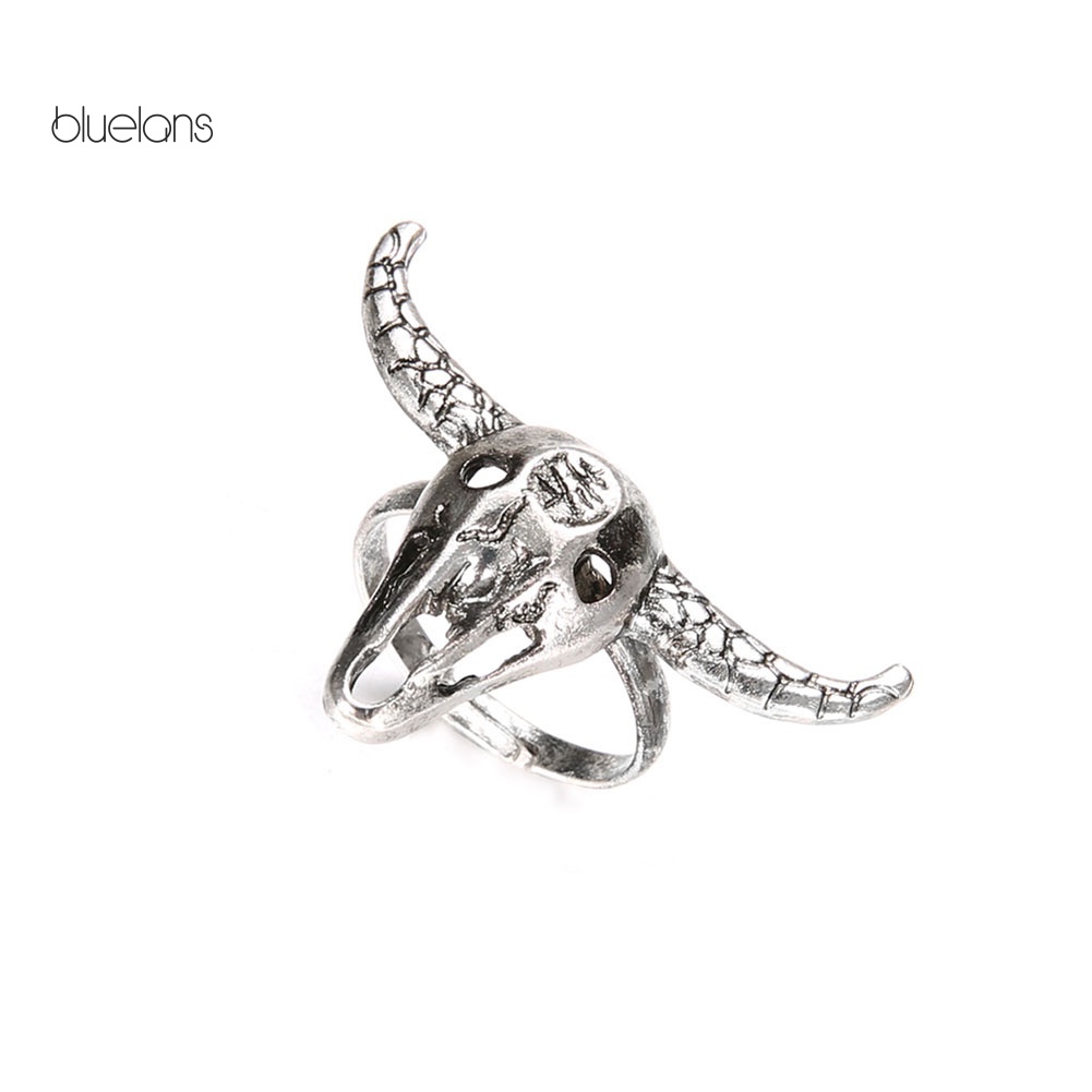 Nhẫn Hở Hình Đầu Lâu Bò Phong Cách Vintage Đơn Giản Cho Nam Và Nữ