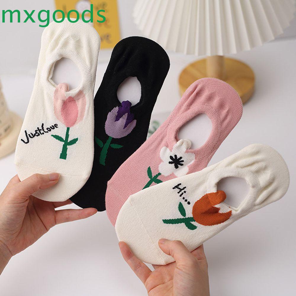 MXGOODS Vớ Cotton Màu Trơn Đính Hoa Nhỏ Thoải Mái Phong Cách Hàn Quốc Cho Nữ