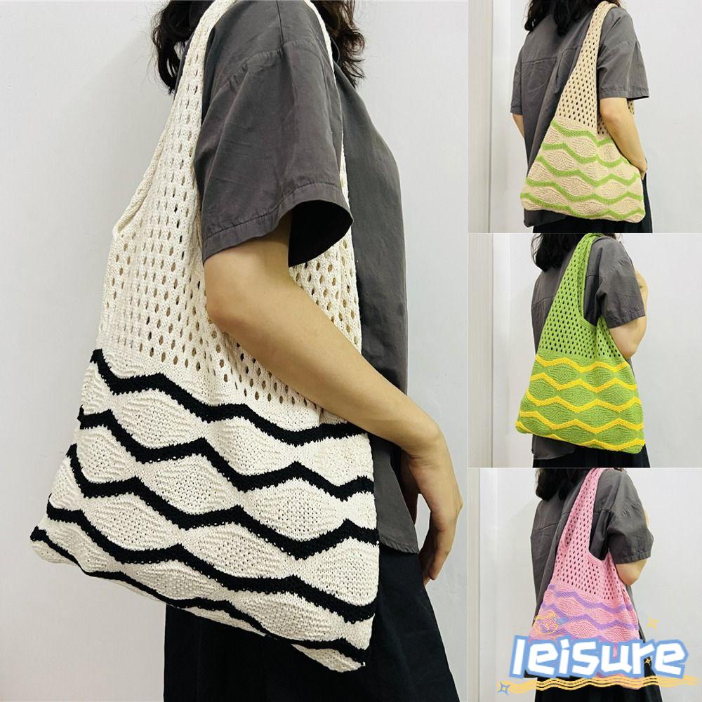 LEISURE Túi Xách Đeo Vai Đan Len Cỡ Lớn Thời Trang Nữ Sành Điệu