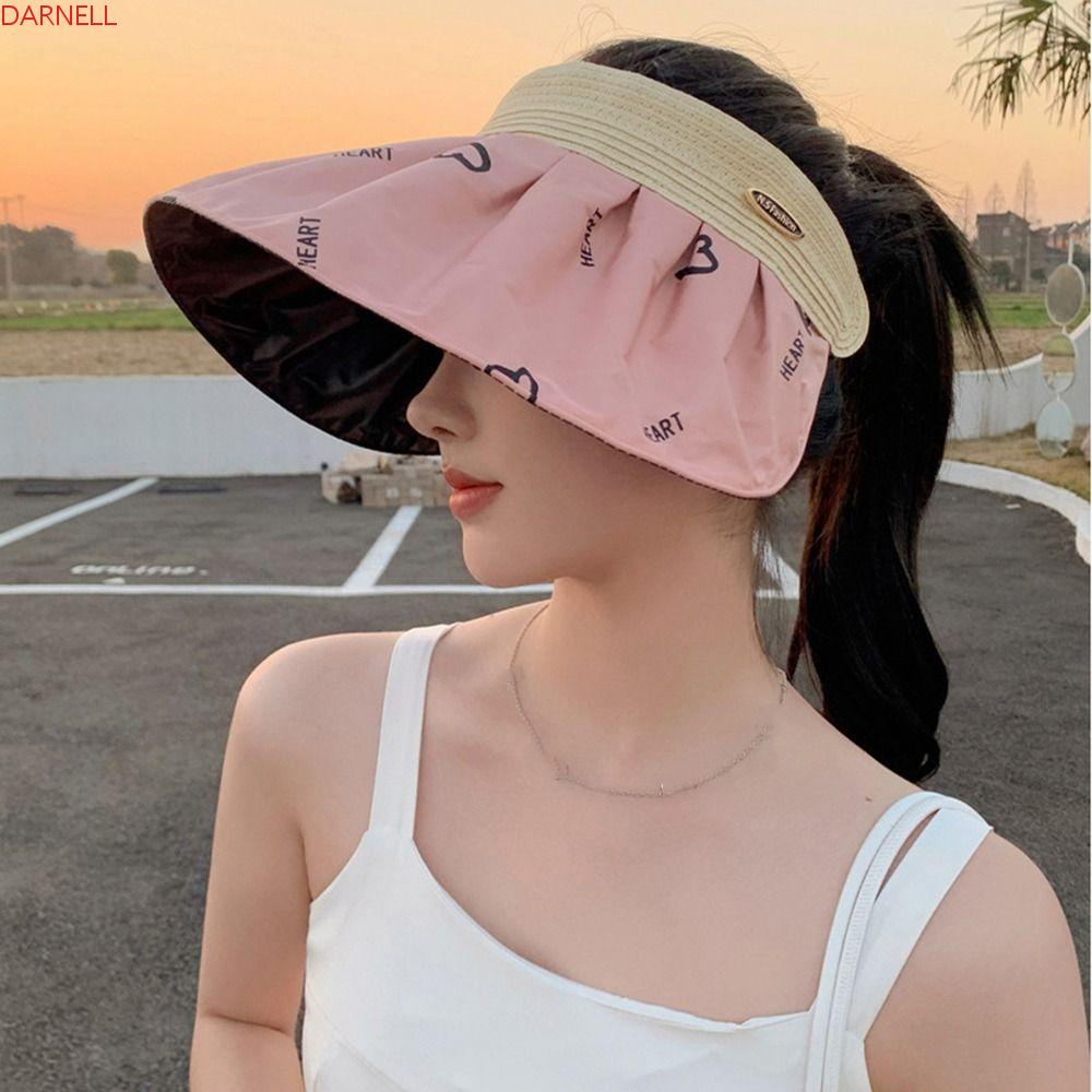 DARNELL Mũ Rộng Vành Chống Tia UV Họa Tiết Trái Tim Phong Cách Hàn Quốc Dành Cho Nữ