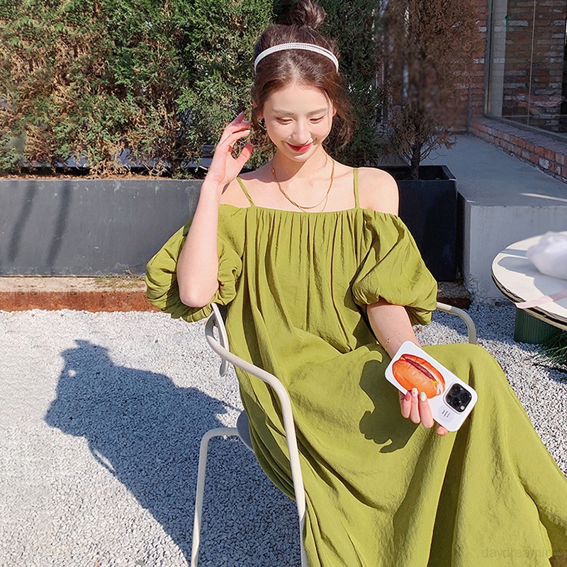 Đầm Dài Dáng Rộng Hở Vai Màu Sắc Trơn Thời Trang Dành Cho Nữ