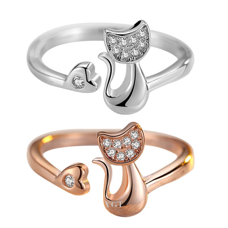 Ygt Nhẫn Hở Hình Mèo Bằng Đồng Đính Đá Zircon Thời Trang Sáng Tạo Có Thể Điều Chỉnh