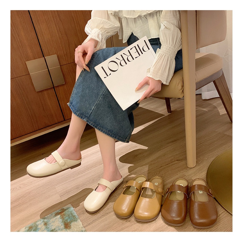 Dép Da Bít Mũi Phong Cách Retro Nhật Bản Thời Trang Xuân Hè Cho Nữ