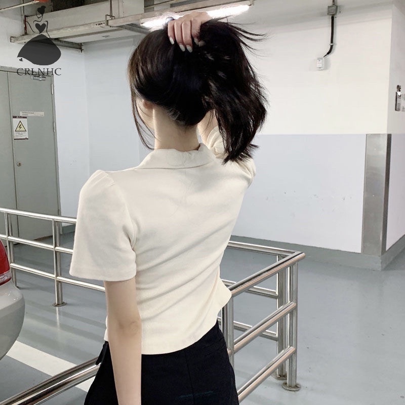 Áo Sơ Mi Tay Ngắn Dáng Ôm Màu Trơn Thời Trang Cho Nữ