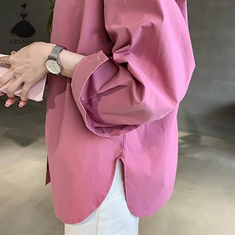 Áo Sơ Mi Dáng Rộng Màu Trơn Thiết Kế Đơn Giản Thời Trang Cho Nữ