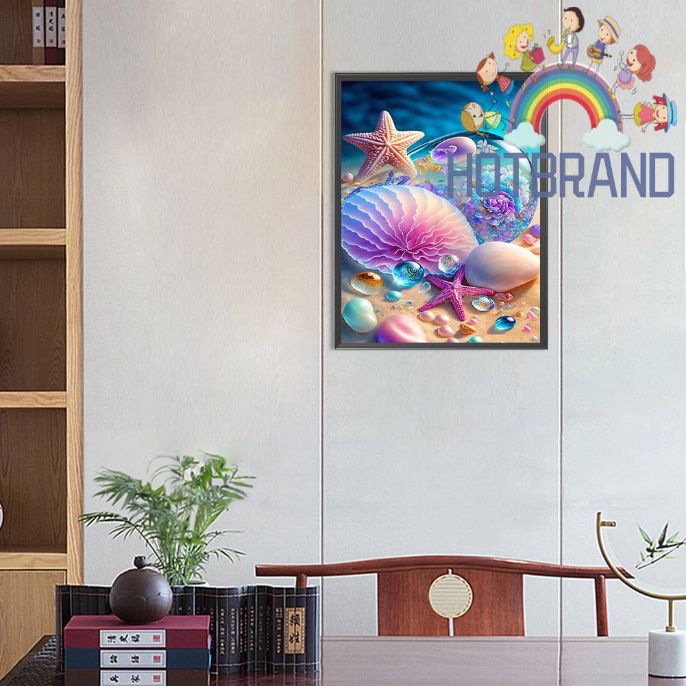 Tranh Đính Đá Kim Cương Toàn Bộ 5D DIY Hình Vẽ Sao Biển Vỏ Sò