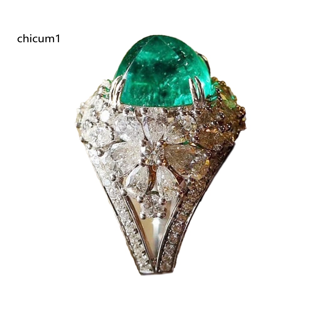 Nhẫn Mạ Bạc Đính Đá Pha Lê Xanh Hình Vuông Phong Cách Retro