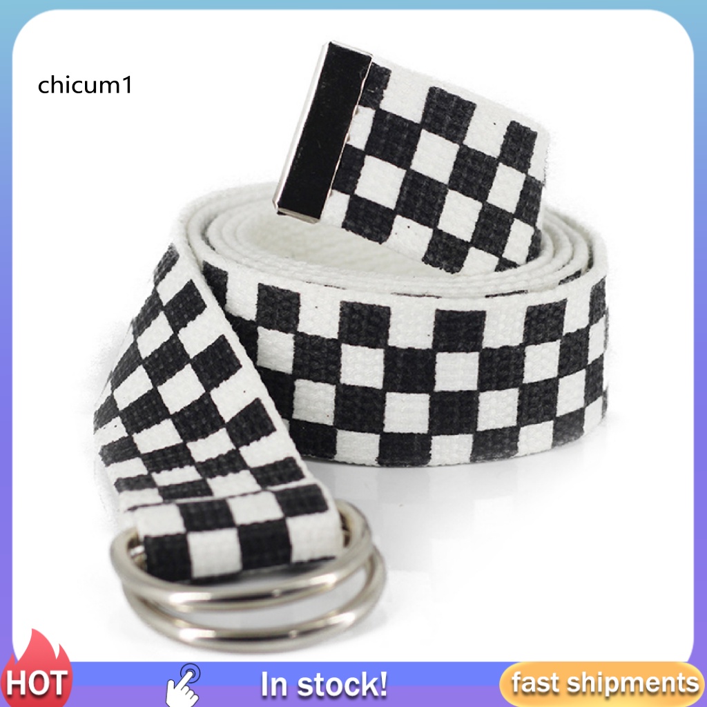 Thắt Lưng Vải Canvas Mềm Mại Sọc Ca Rô Màu Cầu Vồng Kèm Vòng Nhẫn Thời Trang