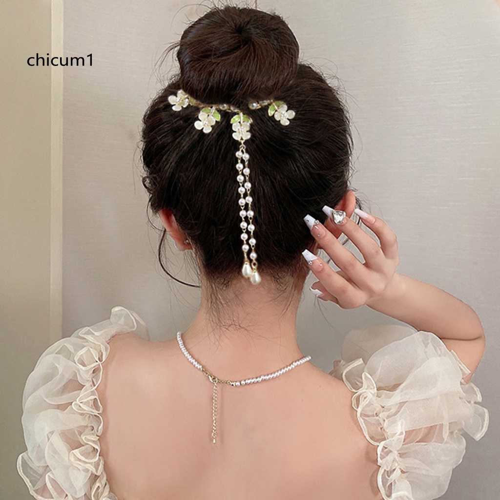 Kẹp Tóc Đính Ngọc Trai Giả Bằng Thép Không Gỉ Trang Trí Tóc Đuôi Ngựa Cho Nữ