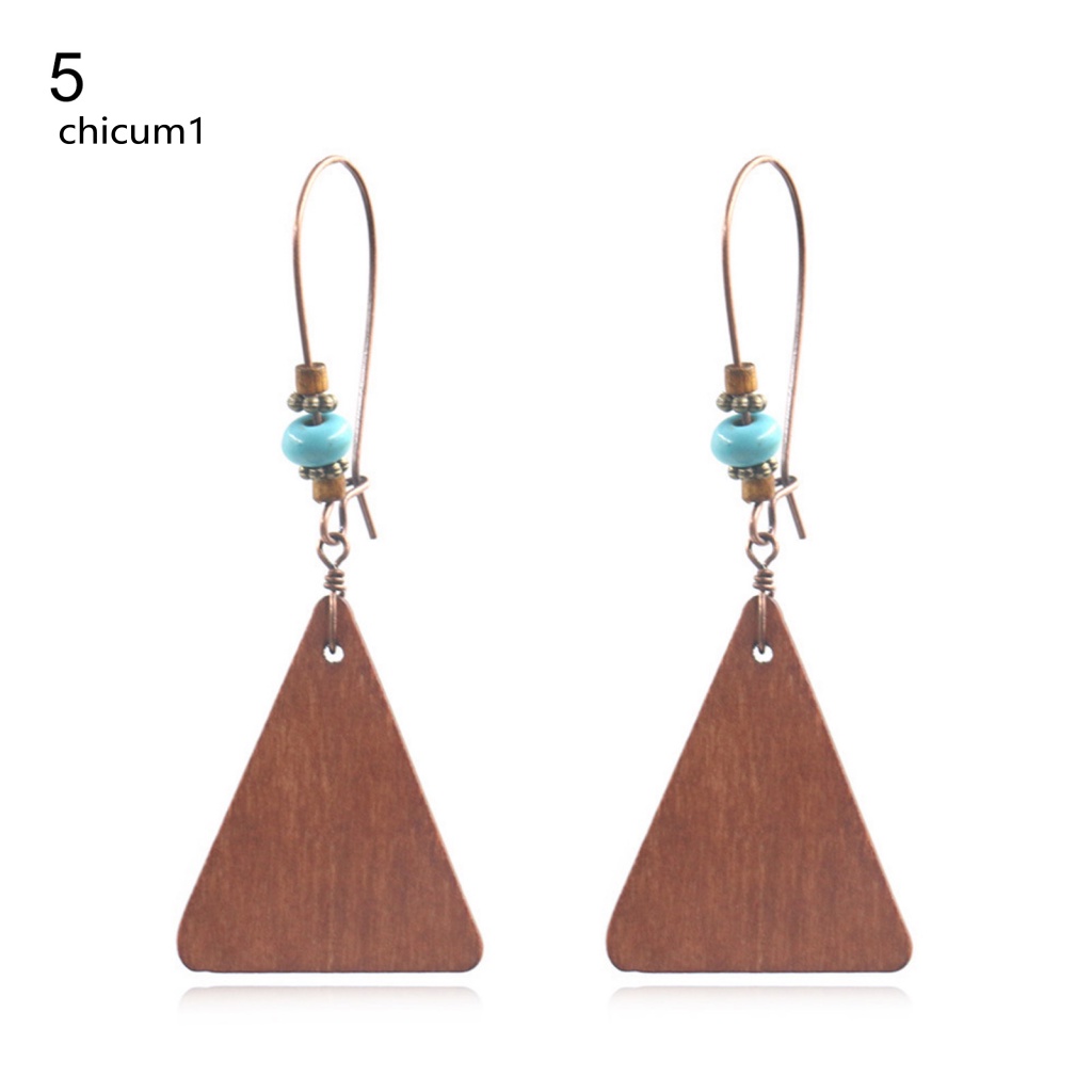 1 Cặp Bông Tai Gỗ Hình Giọt Nước Đính Hạt Phong Cách Bohemia