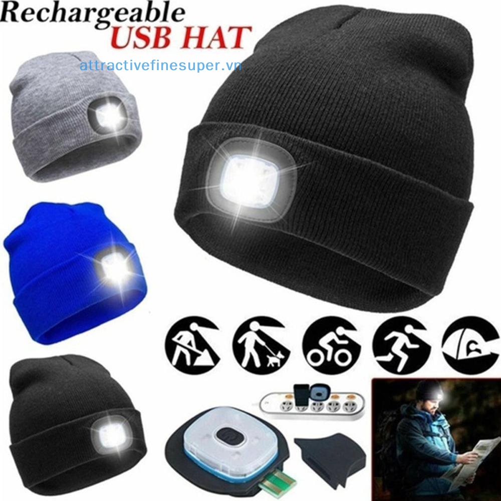 Afs Mũ Beanie Dệt Kim Có Đèn LED Sạc USB