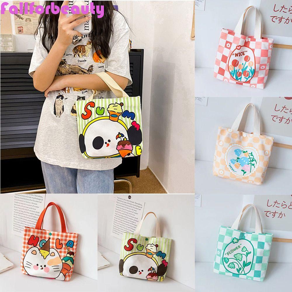 FALLFORBEAUTY Túi vải Họa Tiết Hoạt Hình Phong Cách Hàn Quốc Cho Nữ