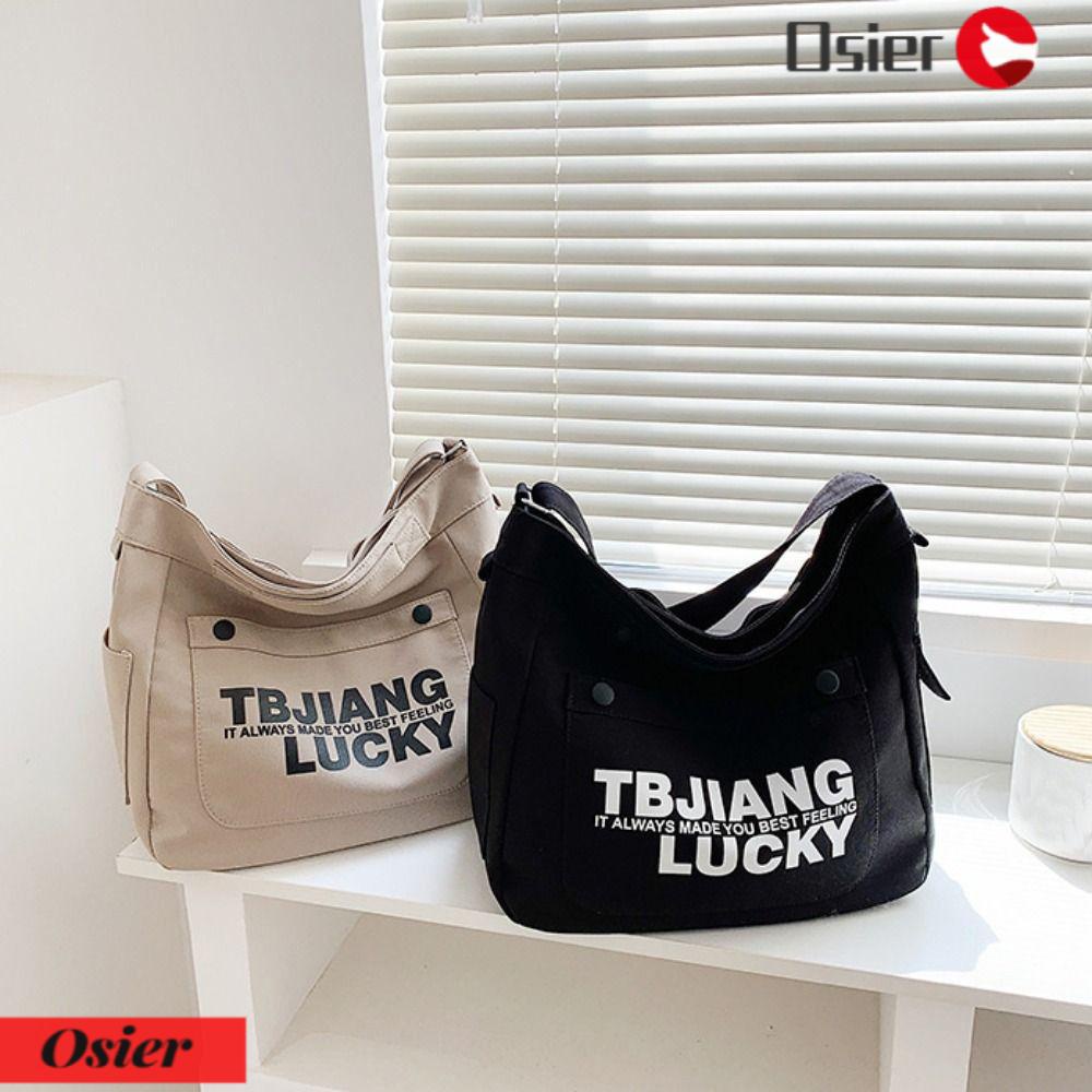 OSIER1 Túi Đeo Vai Bằng Nylon Thiết Kế Giản Dị Thời Trang ​Túi Đeo Chéo Cỡ Lớn Màu Trắng Đen Thời Trang Cho Nữ