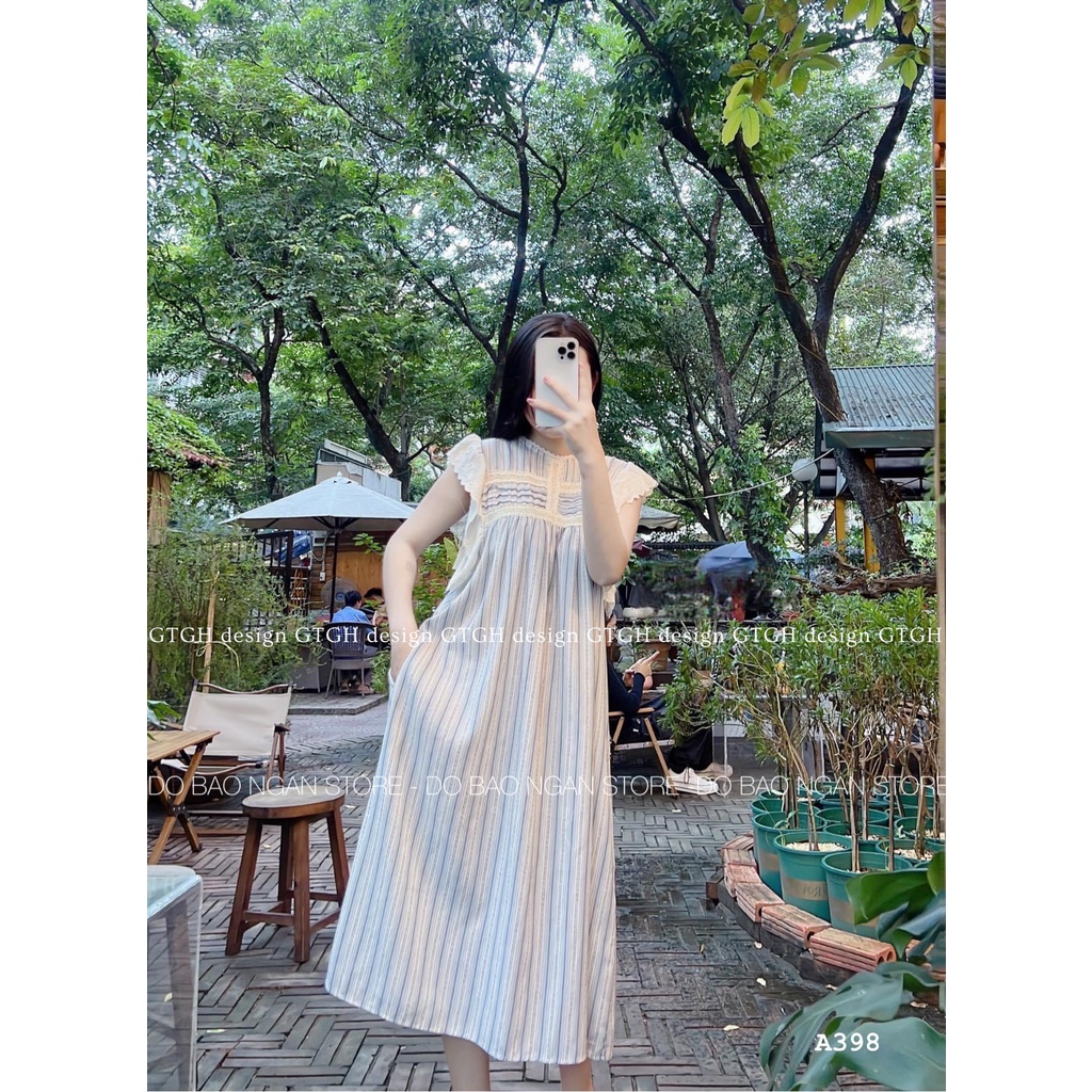 Siuu phẩm váy suông rộng kẻ phối ren so hott Bầu bí bon chen đc nha Hàng freesize