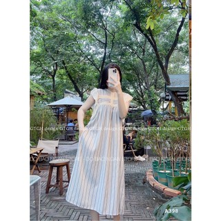 Siuu phẩm váy suông rộng kẻ phối ren so hott Bầu bí bon chen đc nha Hàng freesize