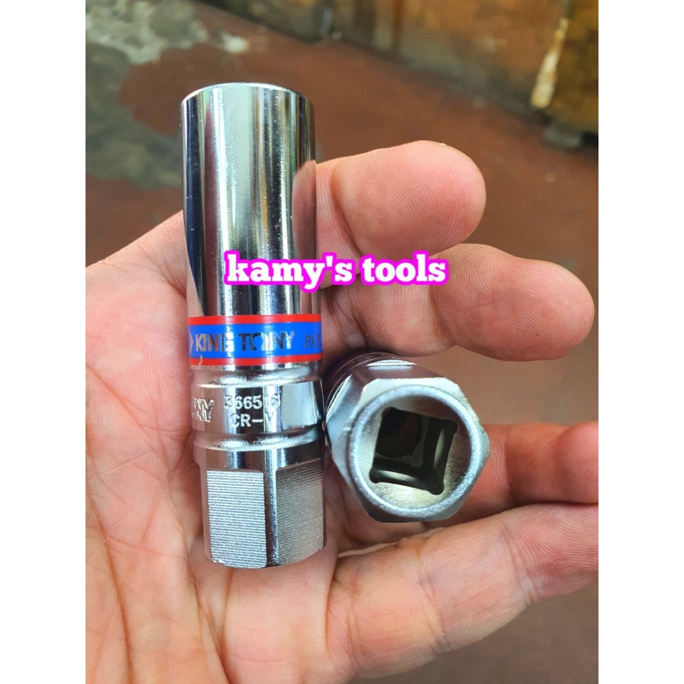 Đầu khẩu tuýp tháo mở bugi có nam châm 16mm 3/8 inch 6 cạnh dài 70mm Kingtony 366516