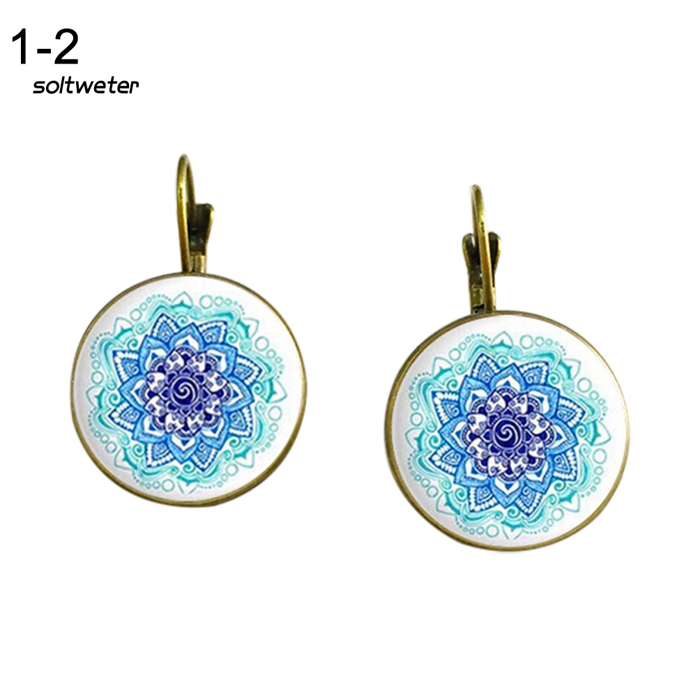 Bông Tai Hình Hoa Sen Bằng Thủy Tinh Cabochon Phong Cách Cổ Điển Thời Trang Cho Nữ