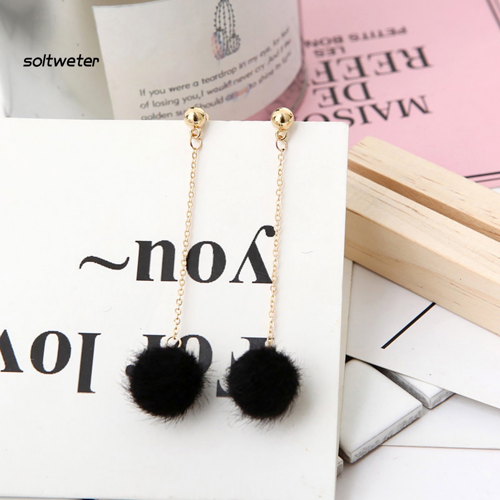 1 Đôi Bông Tai Dáng Dài Nhẹ Nhàng Đính Bóng Lông 5 Màu Tùy Chọn Thời Trang Cho Nữ