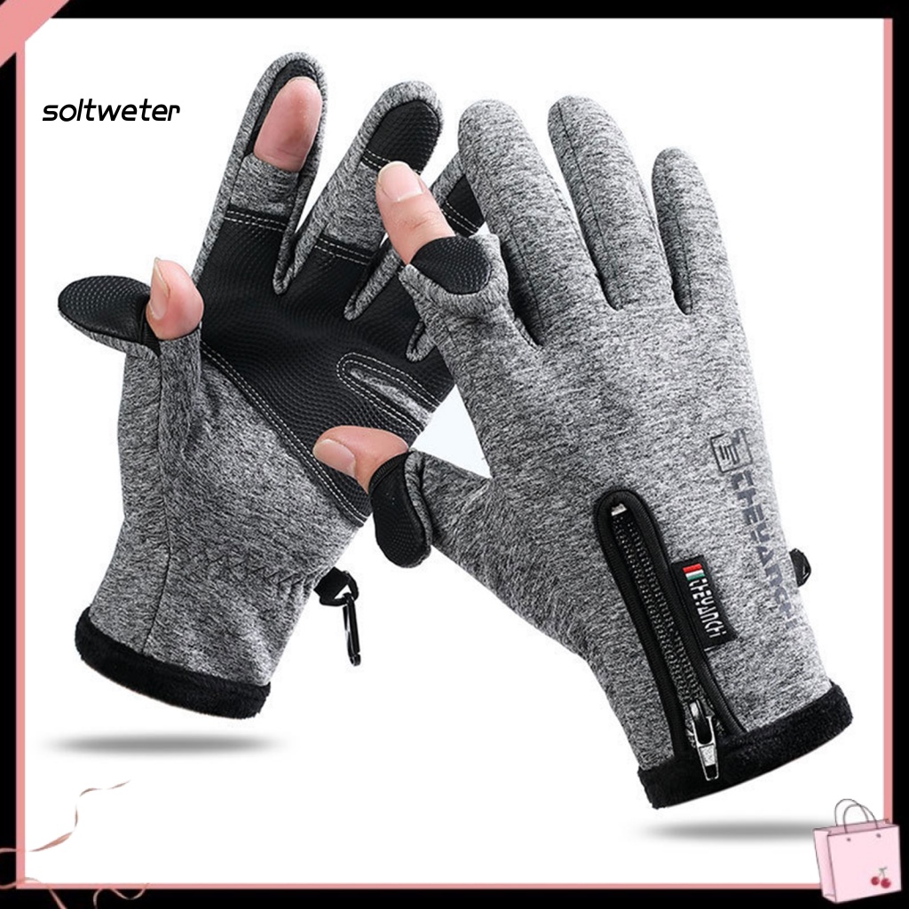 1 Đôi Găng Tay Đạp Xe 2 Ngón Chống Mòn Giữ Ấm Có Khóa Kéo Có Thể Chạm Màn Hình Cảm Ứng