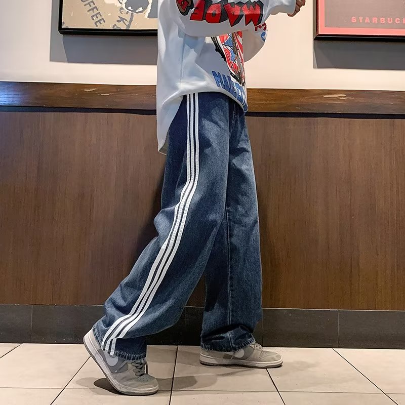 Quần Dài Ống Rộng Họa Tiết Kẻ Sọc Lót Lông Cừu Thời Trang Đường Phố Mỹ Cá Tính Cho Nam