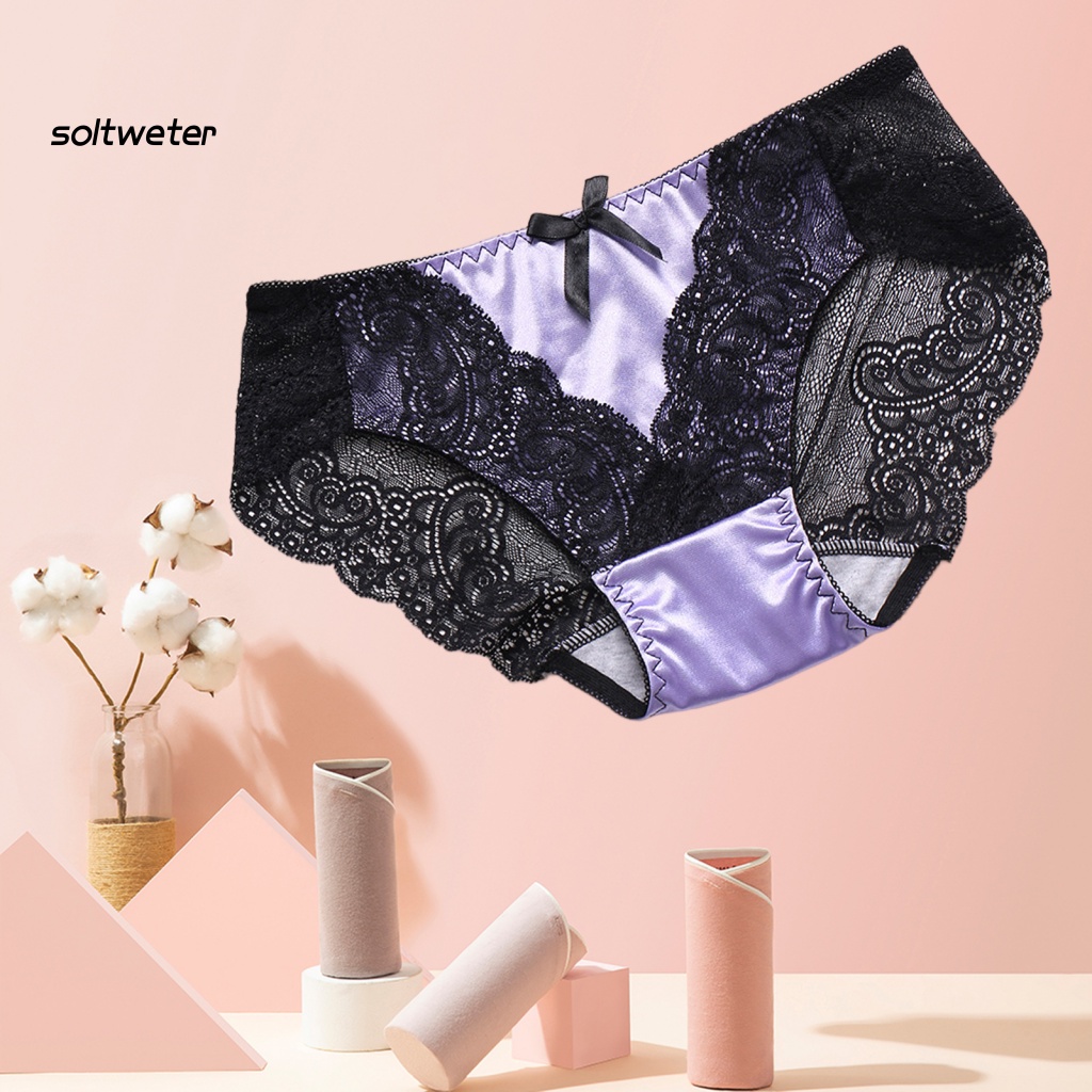 Quần Lót Cotton Satin Lưng Thấp Phối Ren Xuyên Thấu Quyến Rũ Cho Nữ