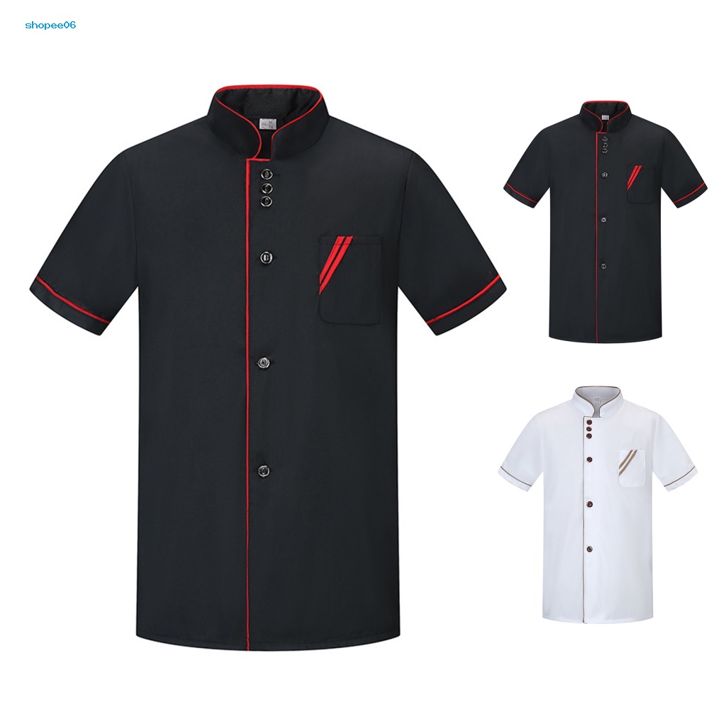 Áo Đầu Bếp Ngắn Tay Cổ Đứng Gọn Nhẹ Thoáng Khí Thoải Mái Dễ Giặt