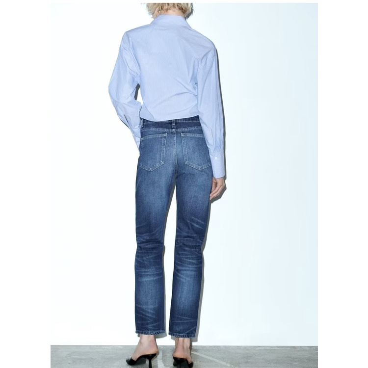 Áo Sơ Mi Zara Tay Dài Xếp Ly Họa Tiết Kẻ Sọc Xanh Dương Phong Cách Pháp Thời Trang Mùa Hè 237563062