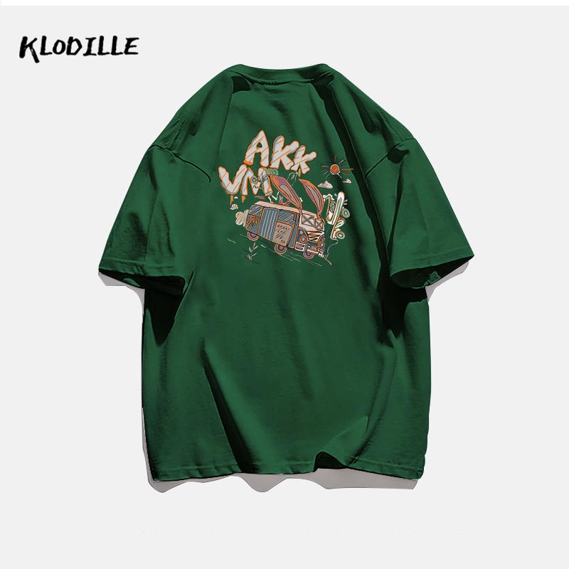 KLODILLE Áo Thun 100% Cotton Tay Ngắn Dáng Rộng In Hoạ Tiết Đơn Giản Trẻ Trung Cho Nam Giới Local Brand