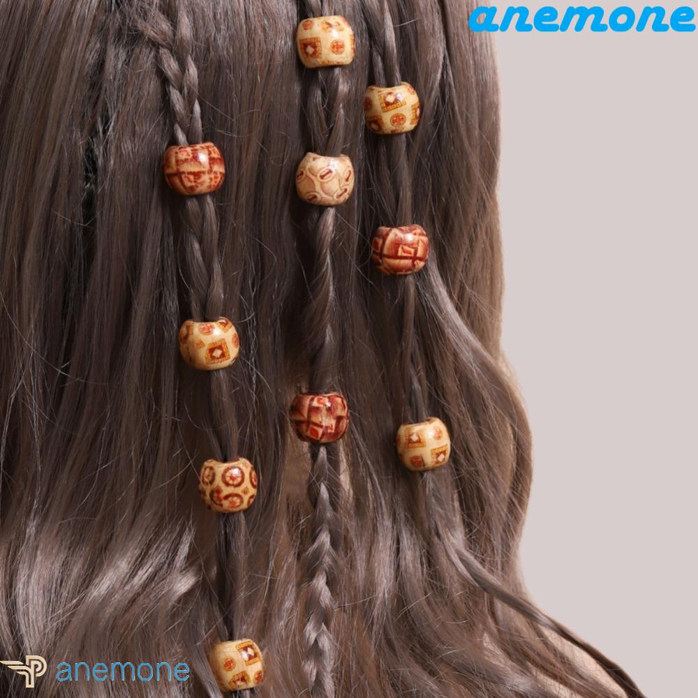 ANEMONE Bộ 50 Hạt Gỗ Làm Tóc Tết Phong Cách Hip hop Cổ Điển Độc Đáo DIY
